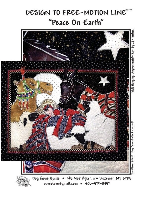 Peace On Earth Quilt Pattern, Approximately Size 32” x 25”, Design to Free-Motion Line from Dog Gone Quilts