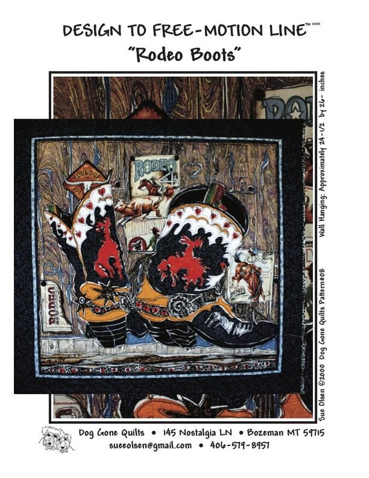 Rodeo Boots Quilt Pattern, Approximately Size 24 1/2” x 26”, Design to Free-Motion Line from Dog Gone Quilts