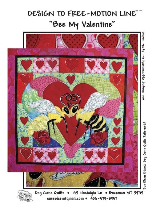 Bee My Valentine Quilt Pattern, Approximately Size 26” x 26”, Design to Free-Motion Line from Dog Gone Quilts
