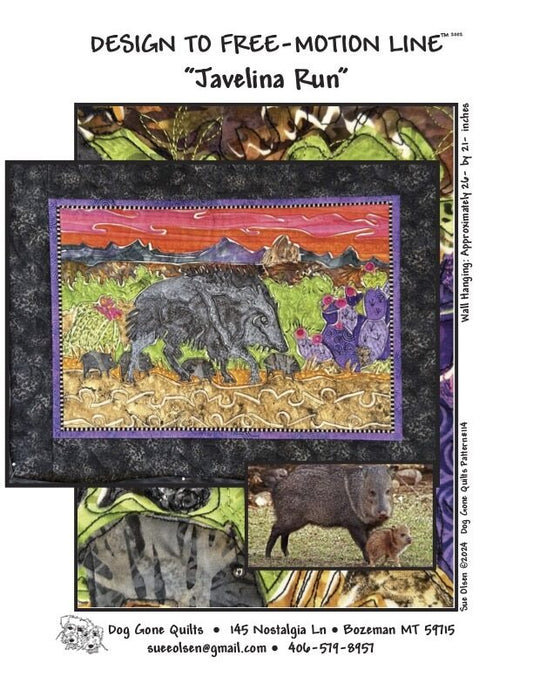 Javelina Run Quilt Pattern, Approximately Size 26” x 21”, Design to Free-Motion Line from Dog Gone Quilts
