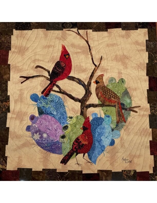Cardinals in the Cactus Quilt Pattern - An Arlene Walsh Design, Southwest Pattern, Fused Applique