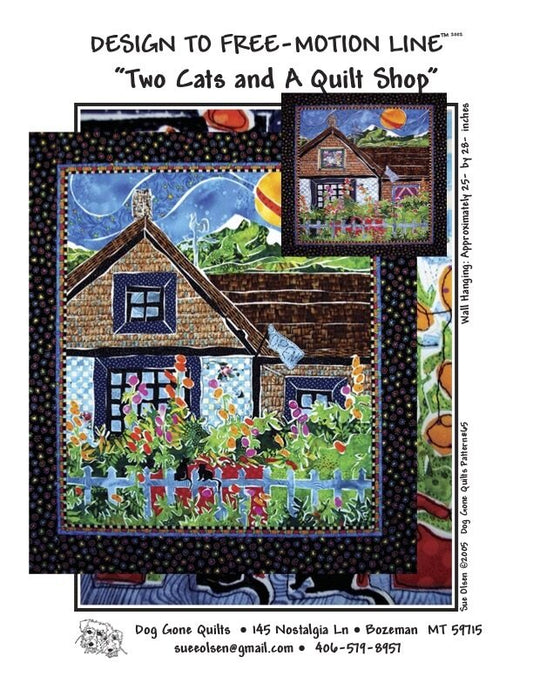 Two Cats & A Quilt Shop Quilt Pattern - Design to Free-Motion Line from Dog Gone Quilts