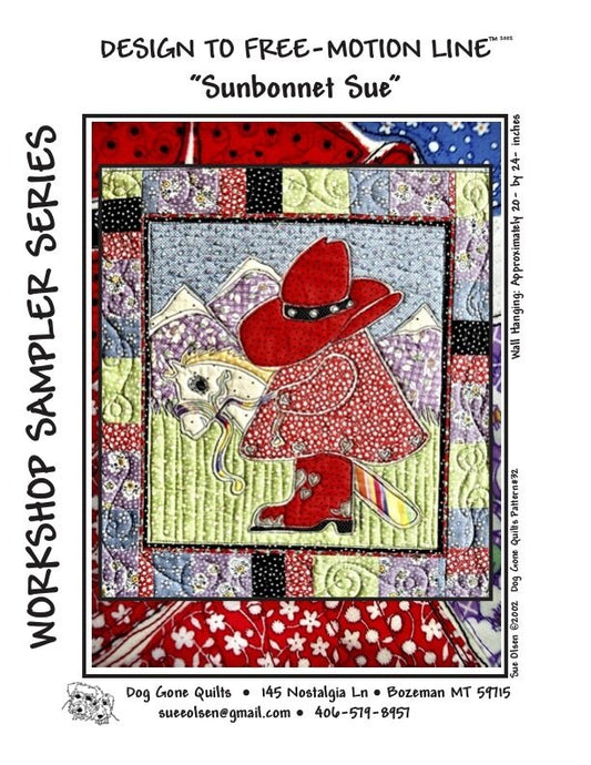 Sunbonnet Sue Quilt Pattern, Approximately Size 20” x 24”, Design to Free-Motion Line from Dog Gone Quilts