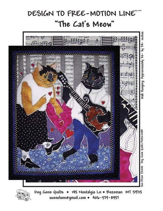 Cat's Meow Quilt Pattern, Approximately Size 24” x 30”, Design to Free-Motion Line from Dog Gone Quilts