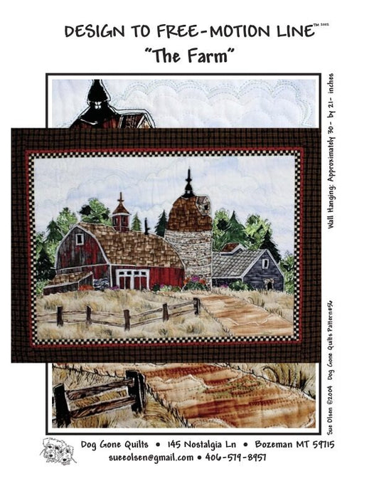 The Farm Quilt Pattern, Approximately Size 30” x 21”, Design to Free-Motion Line from Dog Gone Quilts