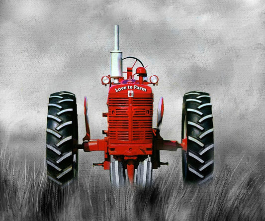 Vintage Red Tractor Quilt Panel - FAR-022C