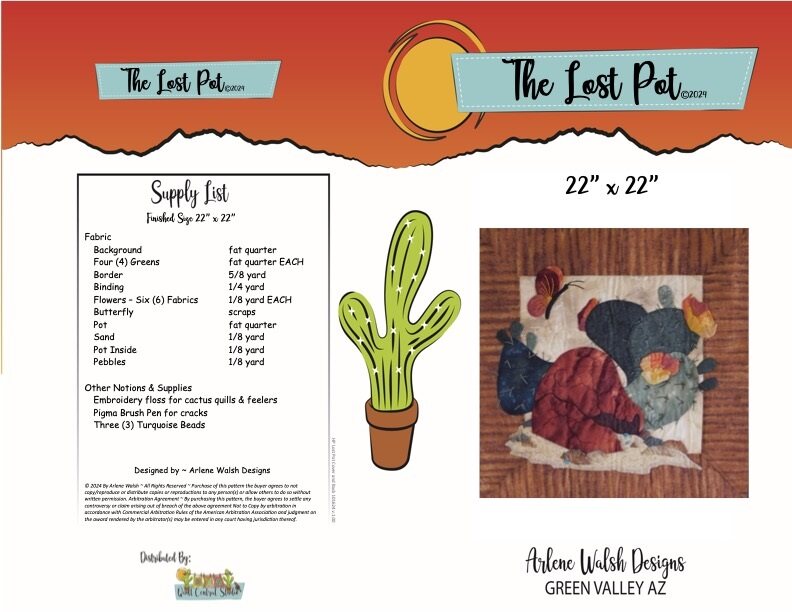 The Lost Pot Quilt Pattern - An Arlene Walsh Design, Southwest Pattern, Fused Applique