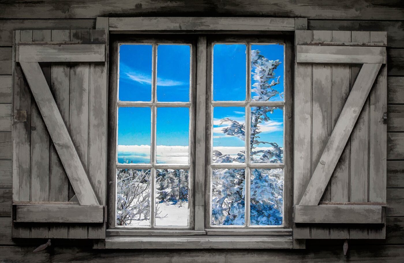 Acadia National Park in Winter Through Window Fabric Panel - MISC-026C