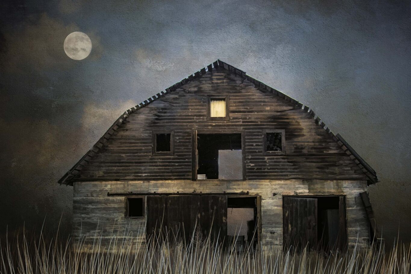 Dark Barn Under Full Moon - FAR-023C