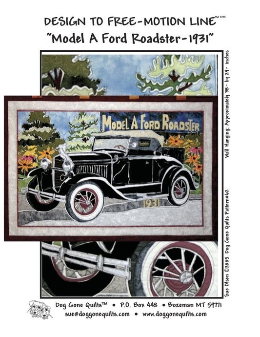 Model A Ford Quilt Pattern, Approximately Size 38” x 29”, Design to Free-Motion Line from Dog Gone Quilts