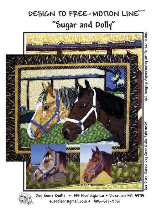 Sugar and Dolly Quilt Panel, Approximately Size 28” x 25”, Design to Free-Motion Line from Dog Gone Quilts