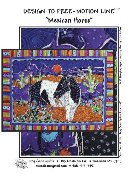 Mexican Horse Quilt Pattern, Approximately Size 26” x 20”, Design to Free-Motion Line from Dog Gone Quilts