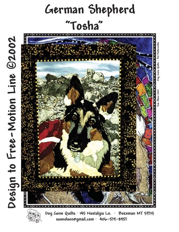 German Shepherd Quilt Pattern, Approximately Size 20” x 25”, Design to Free-Motion Line from Dog Gone Quilts