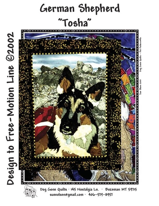 German Shepherd Quilt Pattern, Approximately Size 20” x 25”, Design to Free-Motion Line from Dog Gone Quilts