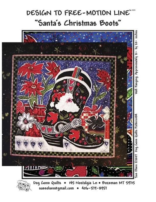 Santa’s Christmas Boots Quilt Pattern, Approximately Size 21” x 20”, Design to Free-Motion Line from Dog Gone Quilts