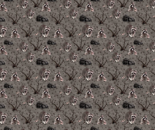 Raccoon Fabric with Brown Background - FOFY-010 - Focus on Fabric Yardage