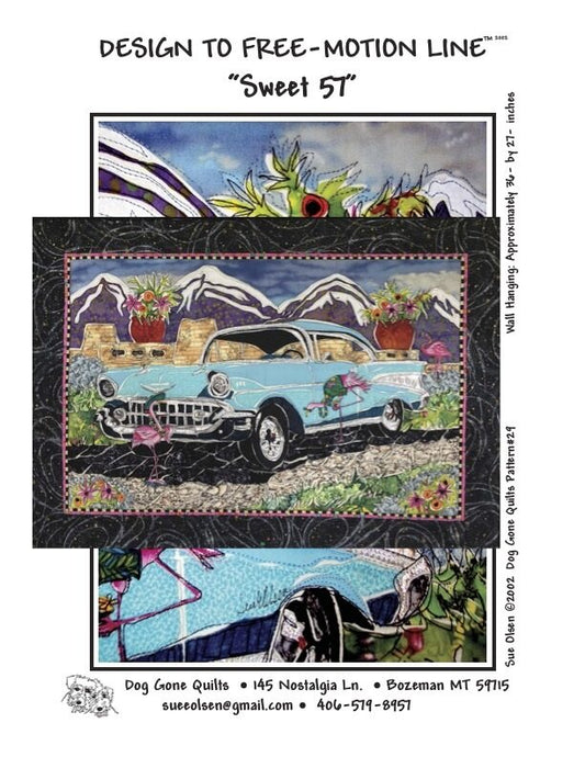 Sweet 57 Quilt Pattern, Approximately Size 36” x 27”, Design to Free-Motion Line from Dog Gone Quilts