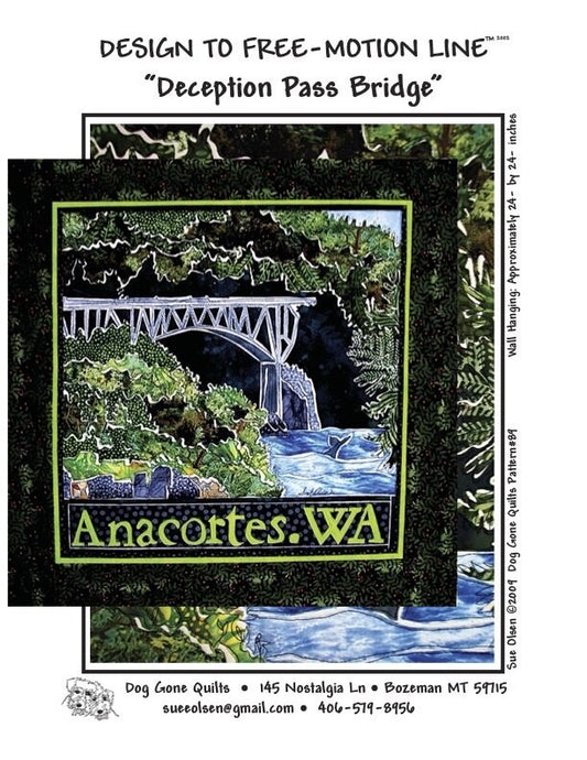 Deception Pass Bridge Quilt Pattern, Approximately Size 34” x 30”, Design to Free-Motion Line from Dog Gone Quilts