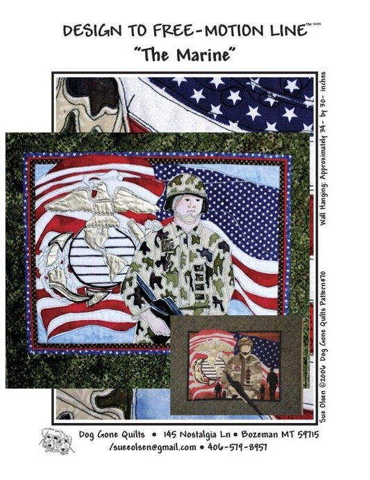 The Marine Quilt Pattern, Approximately Size 34” x 30”, Design to Free-Motion Line from Dog Gone Quilts