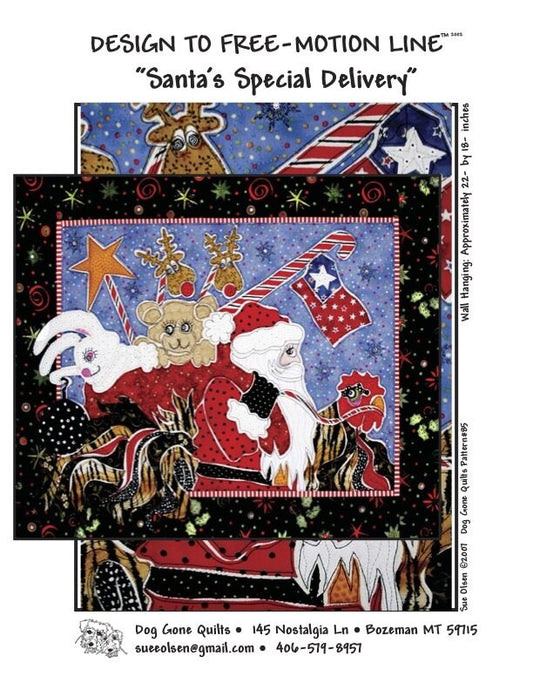 Santa’s Special Delivery Quilt Pattern, Approximately Size 22” x 18”, Design to Free-Motion Line from Dog Gone Quilts