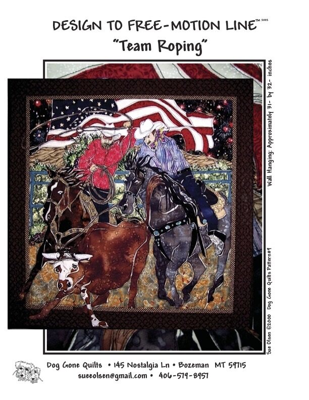 Team Rodeo Quilt Pattern, Approximately Size 31” x 32”, Design to Free-Motion Line from Dog Gone Quilts