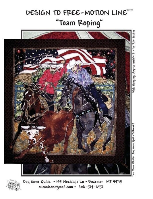 Team Rodeo Quilt Pattern, Approximately Size 31” x 32”, Design to Free-Motion Line from Dog Gone Quilts