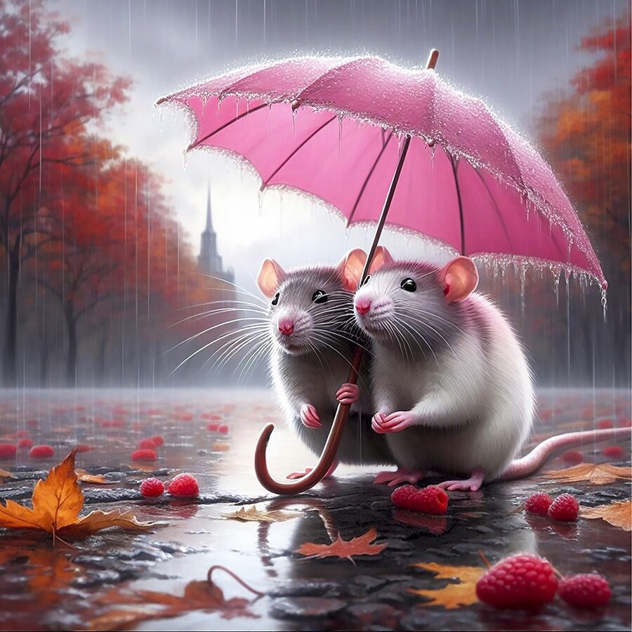 Animated Cold and Wet Mice Quilt Panel - ANI-009C