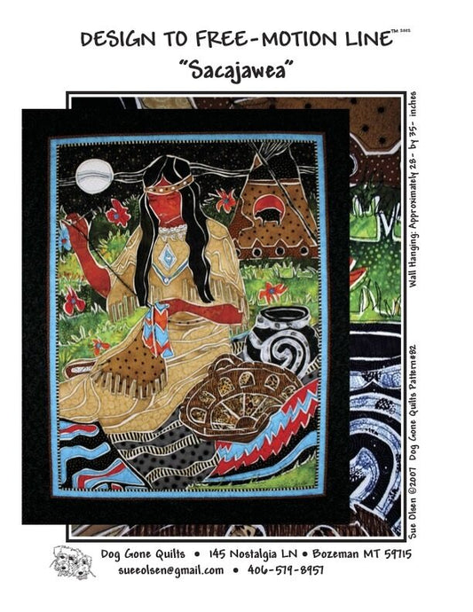Sacajawea Quilt Pattern, Approximately Size 28” x 35”, Design to Free-Motion Line from Dog Gone Quilts