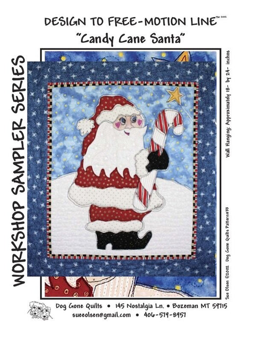 Candy Cane Santa Quilt Pattern, Approximately Size 35” x 25”, Design to Free-Motion Line from Dog Gone Quilts