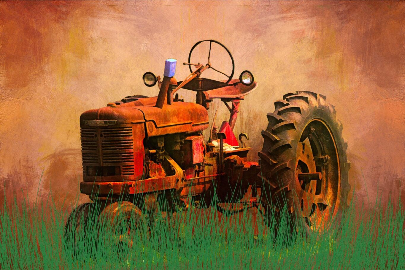 Old Orange Tractor Fabric Panel - FAR-024C