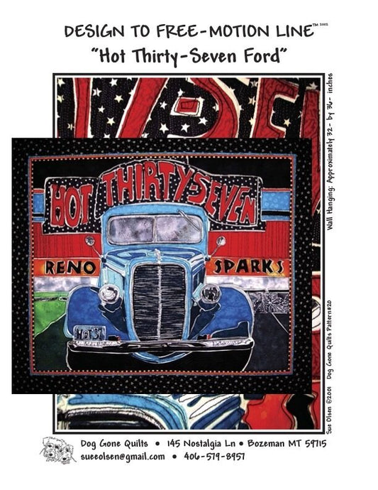 Hot Thirty-Seven Ford Quilt Pattern, Approximately Size 32” x 36”, Design to Free-Motion Line from Dog Gone Quilts
