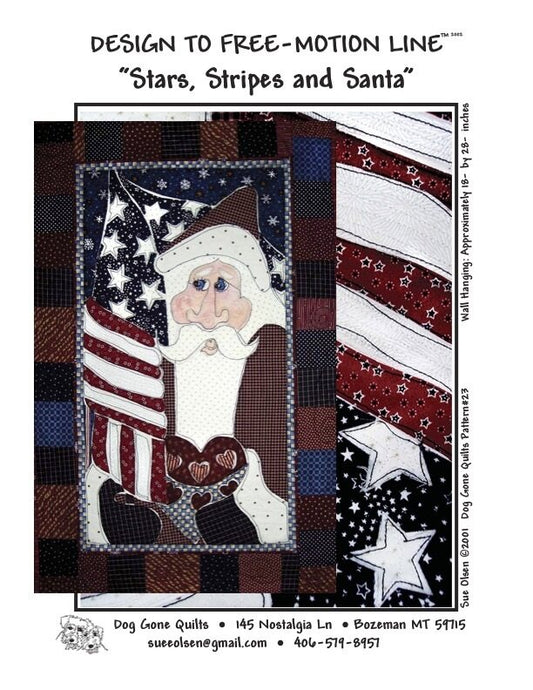 Stars, Stripes and Santa Quilt Pattern, Approximately Size 18” x 28”, Design to Free-Motion Line from Dog Gone Quilts