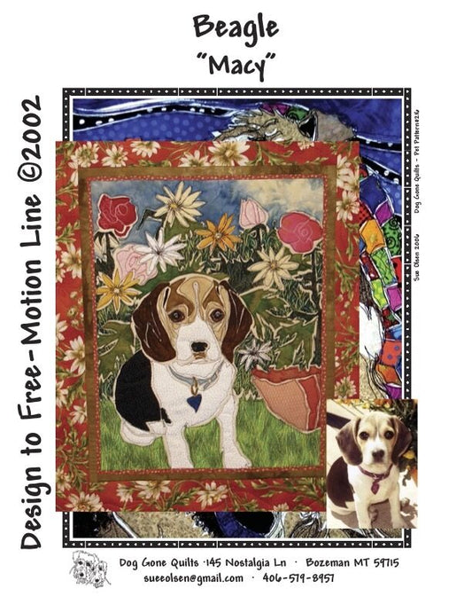 Beagle "Macy" Quilt Pattern - Approximately Size 18” x 22”, Design to Free-Motion Line - Designer Sue Olson
