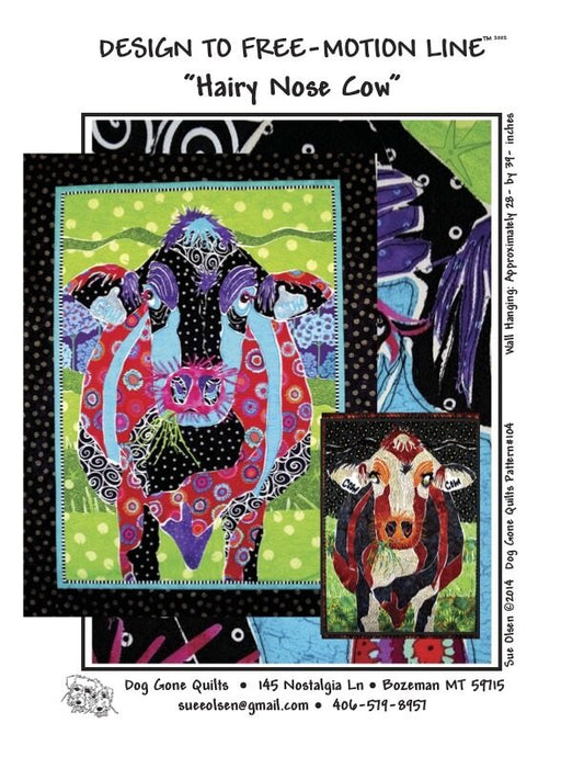 Hairy Nose Cow Quilt Pattern, Approximately Size 28” x 39”, Design to Free-Motion Line from Dog Gone Quilts
