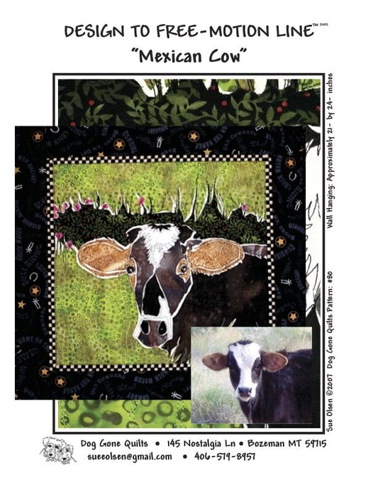 Mexican Cow Quilt Pattern, Approximately Size 21” x 24”, Design to Free-Motion Line from Dog Gone Quilts