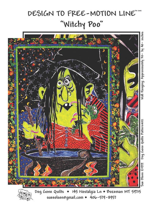 Witchy Poo Quilt Pattern, Approximately Size 30” x 40”, Design to Free-Motion Line from Dog Gone Quilts