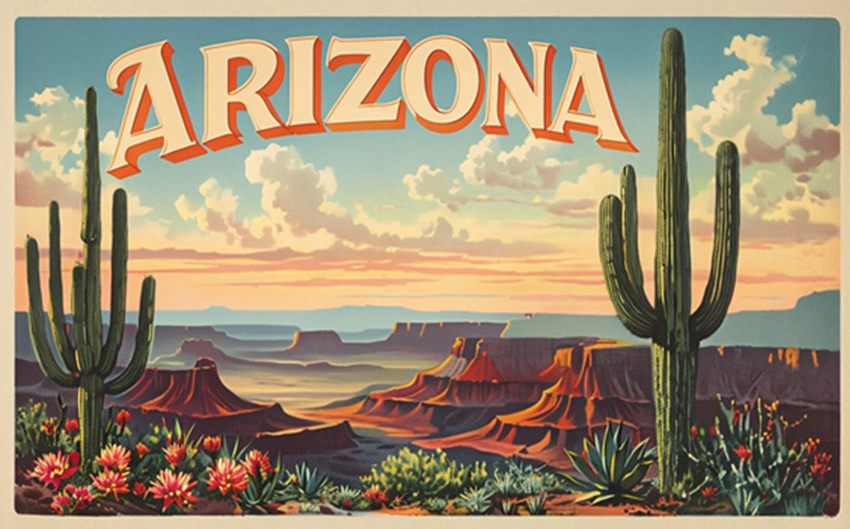 Arizona Retro Desert Postcard Fabric Panel - SAZ-019C