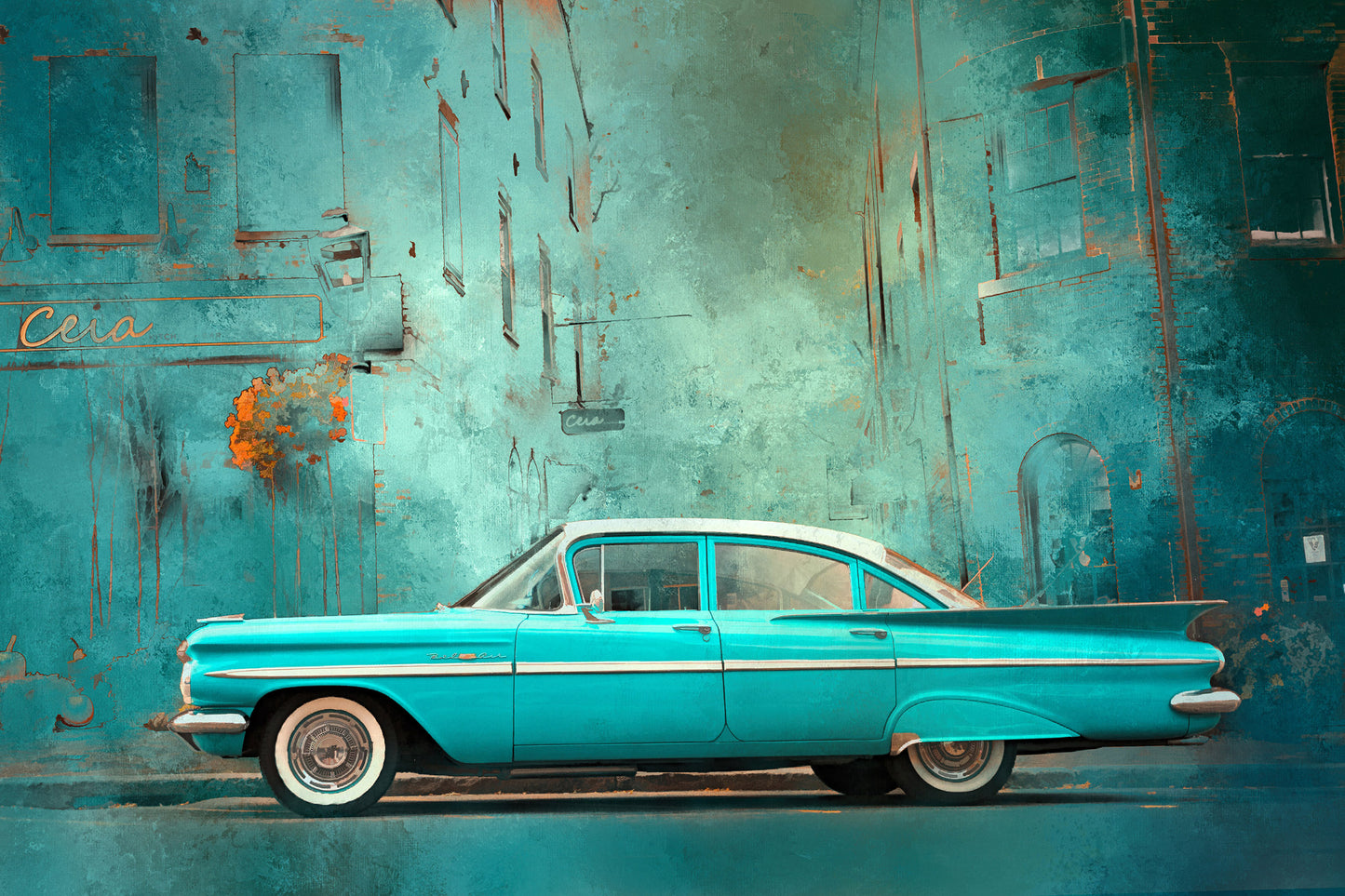 Cruisin' Turquoise Chevy Fabric Panel - TVC-001