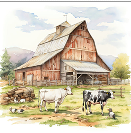 Watercolor Barn Fabric Panel - FAR-026