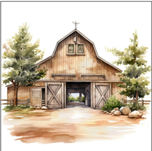 Watercolor Barn 2 Fabric Panel - FAR-027