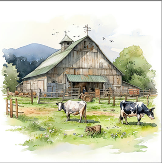 Watercolor Barn 3 Fabric Panel - FAR-028