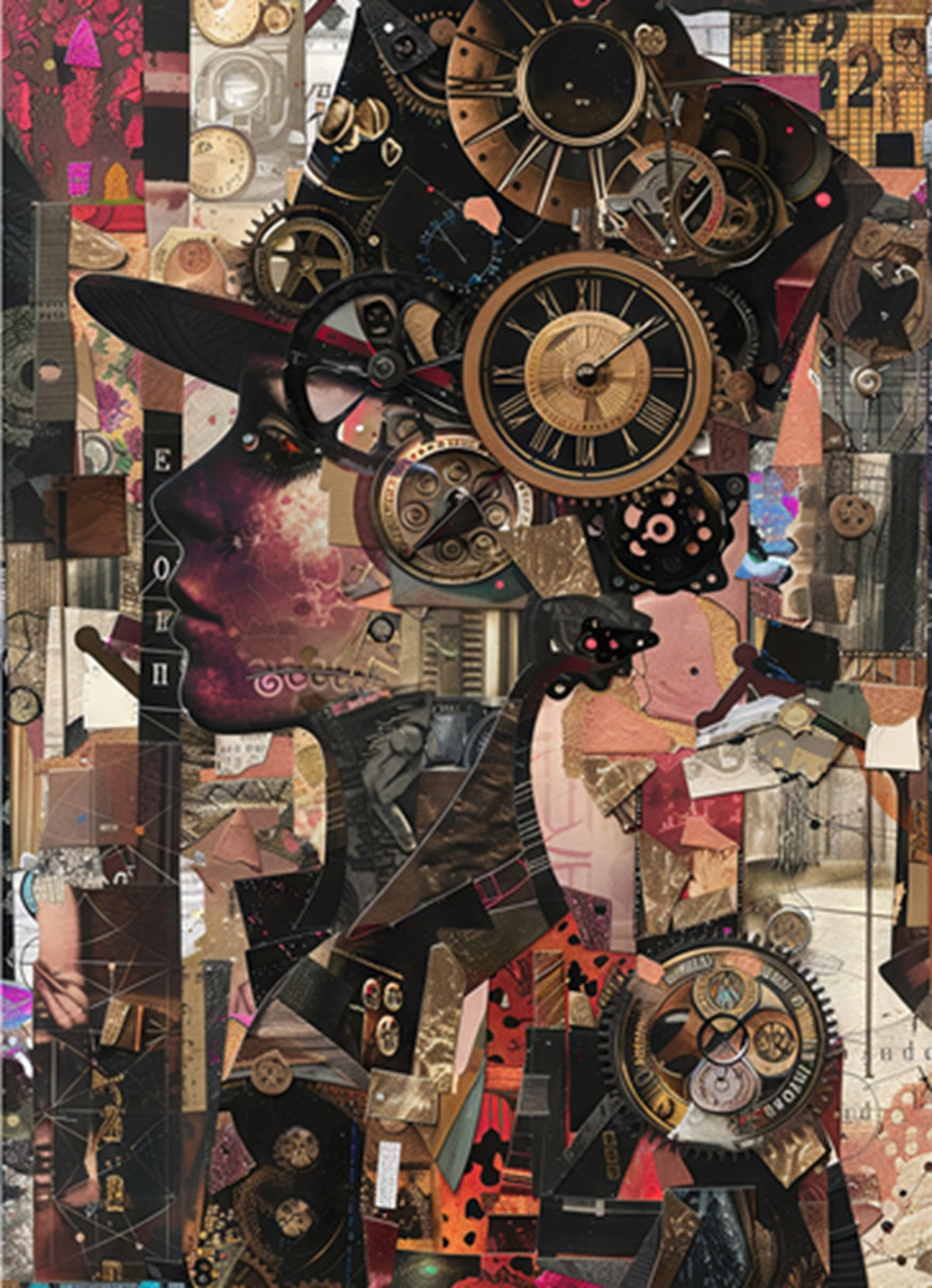 Steam Punk Hidden Lady Fabric Panel - ANI-043