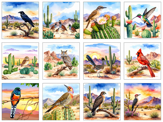 Animated Desert Bird Scenes Panel 1 Fabric Panel - ANI-033