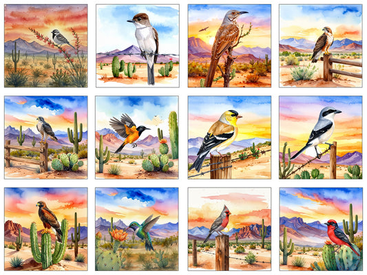Animated Desert Bird Scenes Panel 2 Fabric Panel - ANI-034