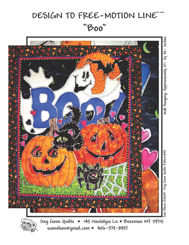 Boo Outline Rug Boo Quilt Pattern, Size 27” x 32”, Design to Free-Motion Line from Dog ...