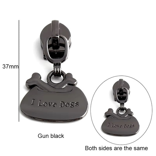 ZP-103GM - Dog Bowl Zipper Pull - Gun Metal Black - Dog Lover Metal Zipper Slider 5#