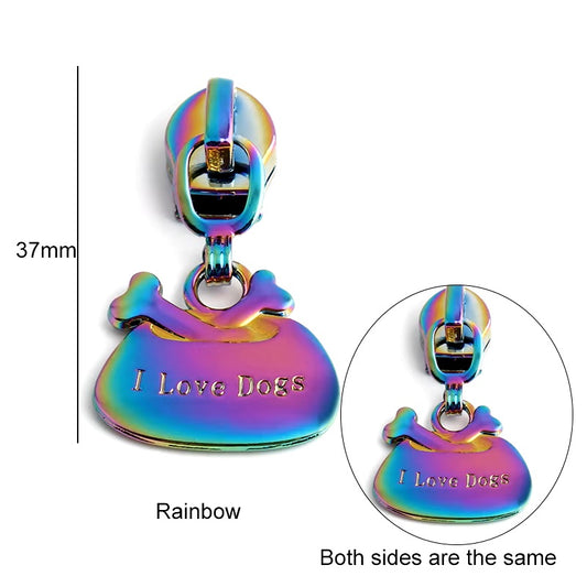 ZP-103R - Dog Bowl Zipper Pull - Rainbow - Dog Lover Metal Zipper Slider 5#