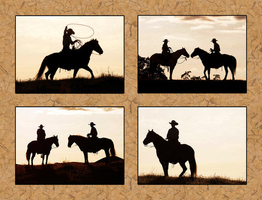 Four Cowboy Silhouette Fabric Panel - CBY-002