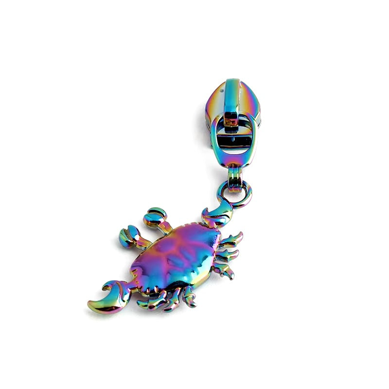 ZP-115R - Crab Zipper Pull - Rainbow - Summer Beach Metal Zipper Slider 5#