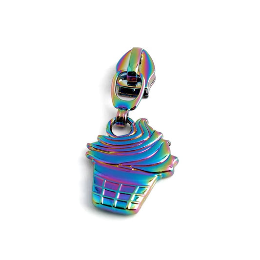 ZP-111R - Cupcake Zipper Pull - Rainbow - Summer Beach Metal Zipper Slider 5#